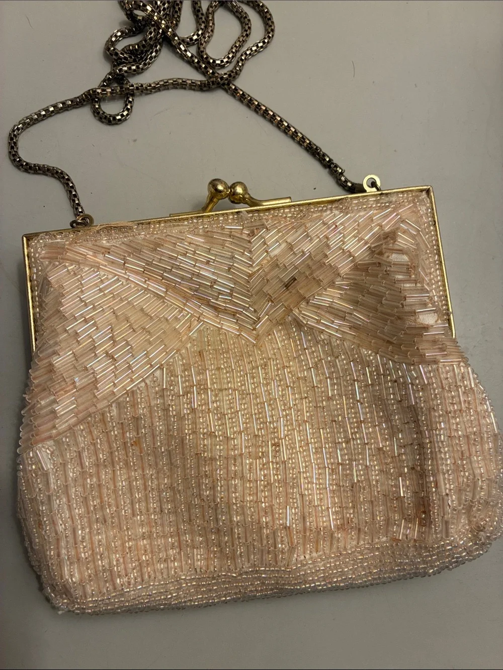 Magid Vintage Elegant Hand Made Beaded Evening Bag in Blush Pink